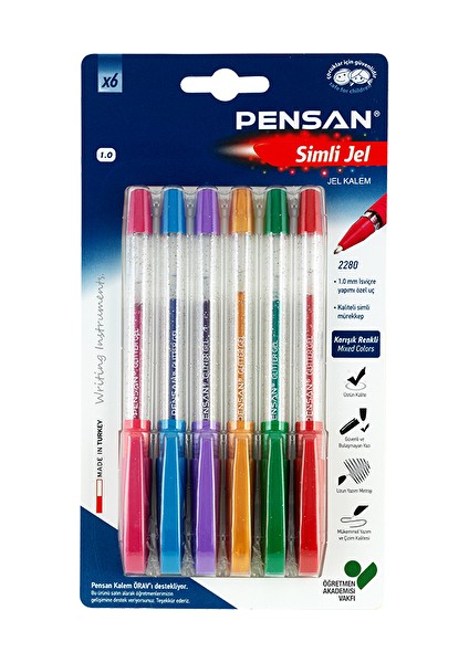 6'lı Renkli Simli Jel Kalem