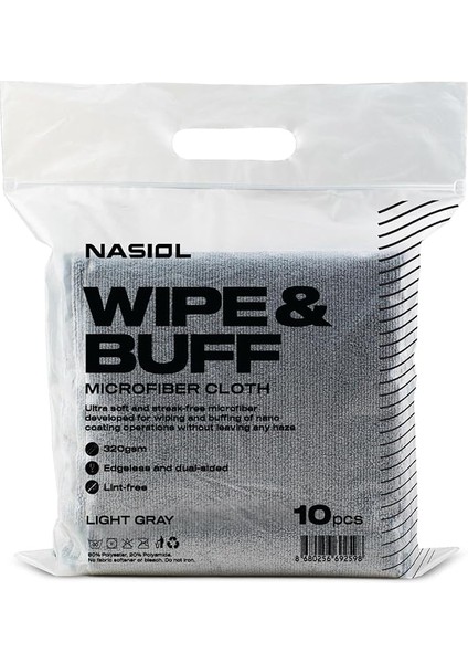 Wipe&amp;buff Mikrofiber Seramik Kaplama Uygulama Bezi 10'lu Paket, Tüy Bırakmaz Detailing Bez, Çift Taraflı Araç Içi Dışı Bakım,temizleme,açık Gri