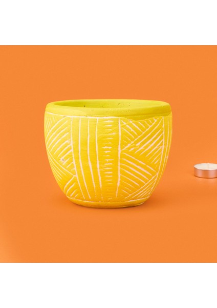 Duvar Desenli Beton Saksı - Sarı - 13,5X12,5 cm modelleri