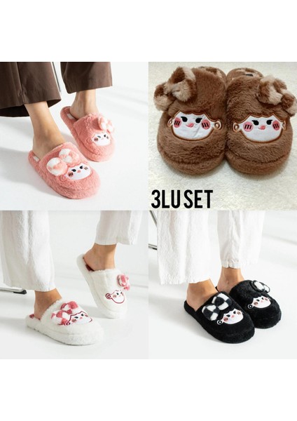 Kadın Ev Terliği 3lü Set Pofuduk Çeyiz Bohça Terlik