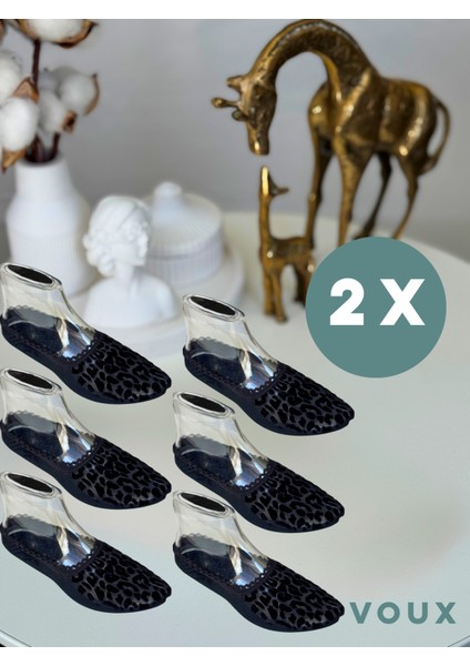 Leopar Desenli Siyah Tül Kadın Babet Çorap 12 'li