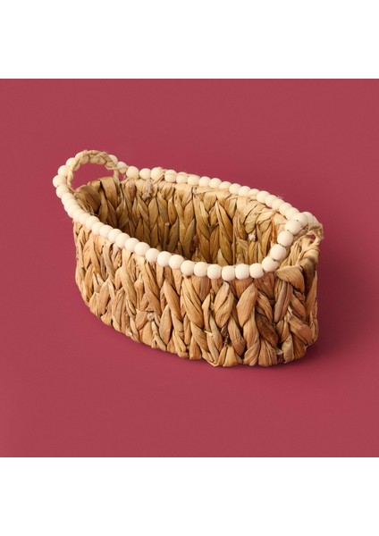 Boncuklu Hasır Sepet - Kahverengi - 33X20X12 cm fiyatları
