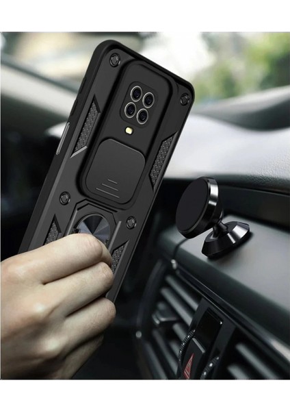 Xiaomi Redmi Note 9 Pro Kılıf Pars Lens Yüzüklü Silikon - Siyah modelleri