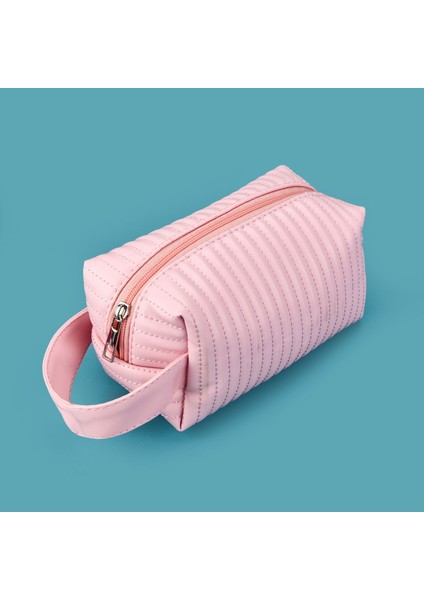 Kapitone Kozmetik Çantası - Pembe - 18X10 cm