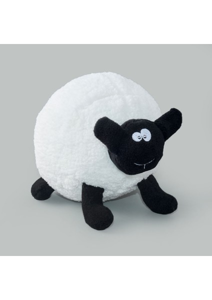 Soft Kara Kuzu Figürlü Yastık - Beyaz - 25X17 cm