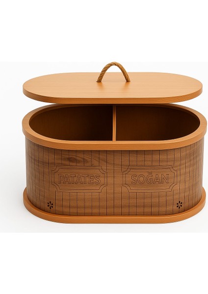 2 Bölmeli Patates Soğanlık - Bambu - Oval Natural Desen