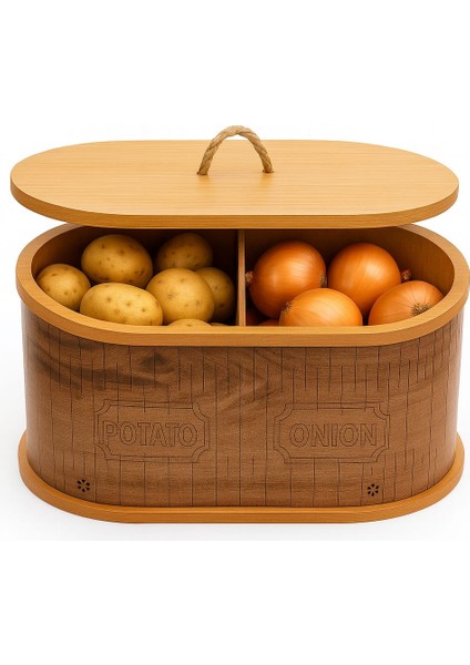 2 Bölmeli Patates Soğanlık - Bambu - Oval Natural Desen modelleri