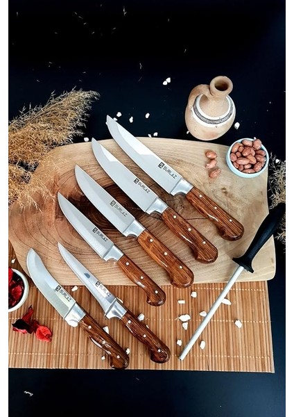 Sürmene Orijinal El Yapımı Mutfak Bıçak Seti 7 Parça Masatlı