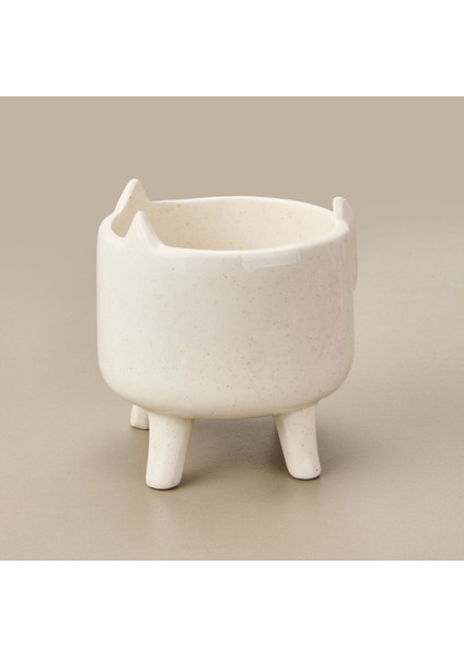 Ayaklı Seramik Saksı - Beyaz - 14X14X15,5 cm