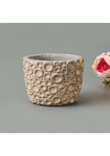 Halka Desenli Beton Saksı - Krem - 7x9 cm fiyatları