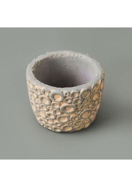 Halka Desenli Beton Saksı - Krem - 7x9 cm modelleri