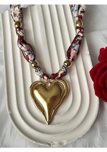 Leopar Desenli Kolye Kahve Bordo Boncuklu Şık Kumaş Kadın Kolye Hediye Kutulu