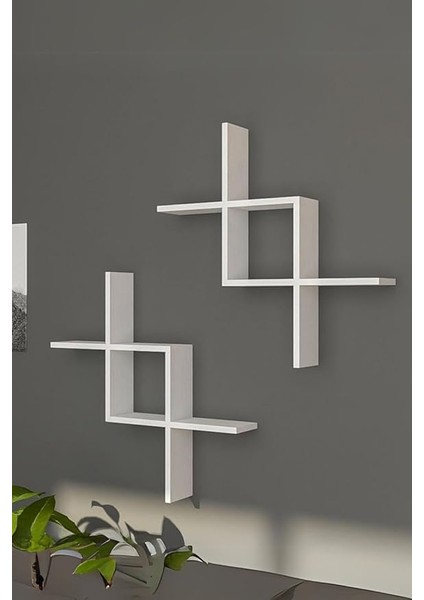 Beyaz 2'li Dekoratif Duvar Rafı - Duvara Monte Kitaplık indirimleri