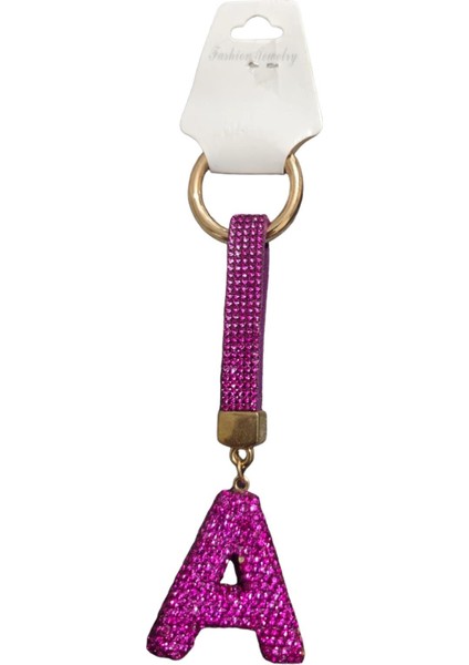 A Harfi Taşlı Pembe Anahtarlık Parıltılı Çanta Aksesuarı ve Anahtarlık