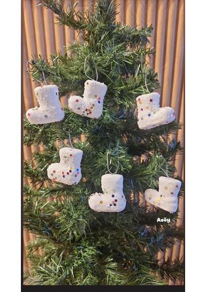 Yılbaşı Ağacı Süsü 4 cm Cici Beyaz Simli Karlı Beyaz Süs Parlak 6 Adet