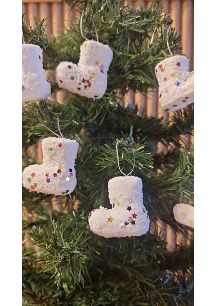 Yılbaşı Ağacı Süsü 4 cm Cici Beyaz Simli Karlı Beyaz Süs Parlak 6 Adet modelleri