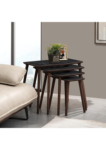 Vega 4lü Dörtlü Mdf Ahşap Zigon Sehpa - Siyah Mermer Desenli modelleri