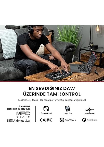 Professional Mpk Mini Mk3 - USB Mıdı Klavye Controller, 25 Mini Tuş, Arkadan Aydınlatmalı 8 Bateri Pedi, 8 Düğme ve Müzik Prodüksiyon Yazılımı Dahil - Gri fiyatları