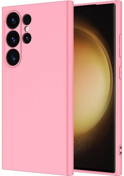 Samsung Galaxy S24 Ultra Kılıf Silikon Içi Kadife Lansman Mat Renkli Kapak Pembe Açık