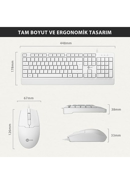 CM106 USB Kablolu, Qwerty Türkçe Dizilim Klavye, 1200DPI Optik Fare, Bilek Dinlendirme, Sağ ve Sol Elle Kullanılabilir, Evrensel Uyum, Türkçe Q Klavye &amp; Mouse Set Beyaz fırsatları