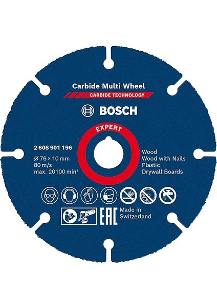 1x Expert Carbide Multi Wheel Kesici Diskler (Sert Ahşap, Çivili Ahşap, Plastik, Alçıpan Panel, Ø 76 Mm, Aksesuar Mini Avuç Taşlama Makinesi)