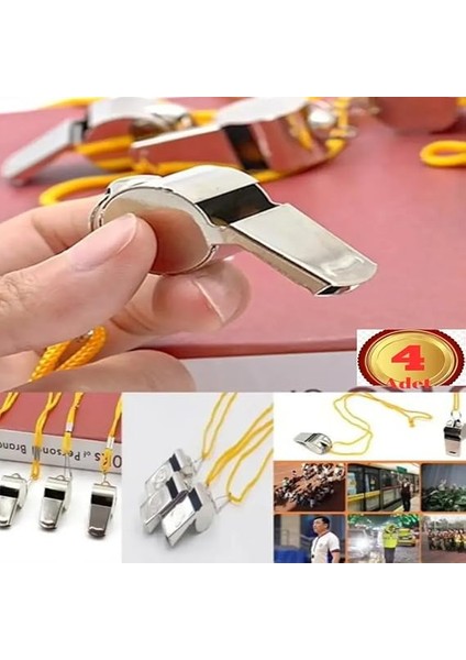 Paslanmaz Metal Deprem Düdüğü Sarı Ipli Acil Durum Hakem ve Can Kurtaran Düdüğü 4 Adet fiyatları