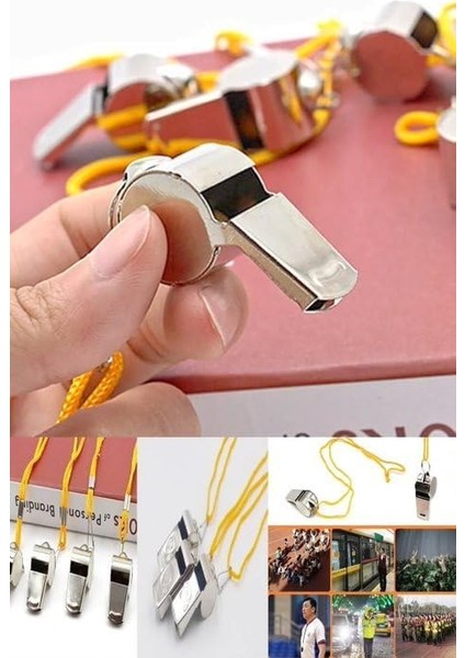 Paslanmaz Metal Deprem Düdüğü Sarı Ipli Acil Durum Hakem ve Can Kurtaran Düdüğü 4 Adet modelleri