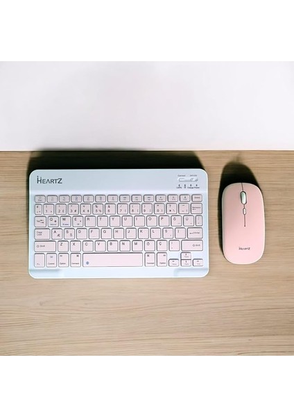 Key 01 Kablosuz Bluetooth Wireless Tümü Türkçe Karakterli I Ü Ğ Harfleri Bulunur Klavye Mouse Seti (Toz Pembe)