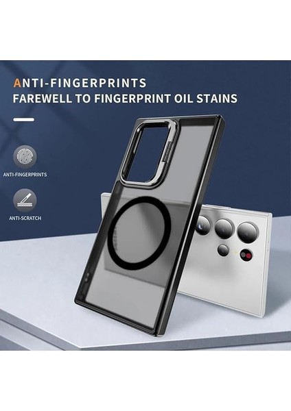 Samsung Için Kılıf Kamera Korumalı Magsafe Wireless Şarj Özellikli Mat Şeffaf Renkli Standlı Kılıf (Lens Hediyeli) (Siyah, S23 Ultra) fırsatları