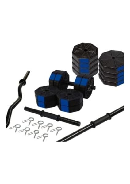 Spor 70 kg Düz Bar (150 cm + Z Bar ( 120 cm ) Dambıl Ağırlık Halter Full Set Mavi Kapaklı indirimleri