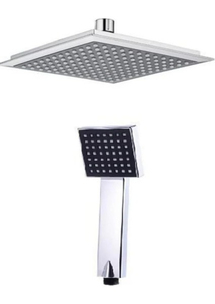 Tepe Duş Başlığı ve El Duşu Krom Duş Başlığı Siyah Renk Banyo Seti