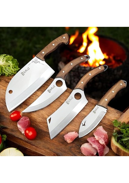 Almazan Şef Bıçak Seti 4 Parça Kamp Mutfak Bıçak Seti Hediyelik Bıçak Seti