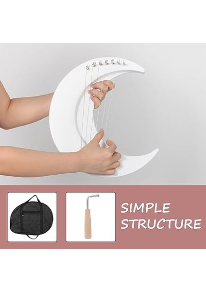 Mini 7 Telli Lir Arp Ay Şeklinde Ahşap Telli Çalgı ve Akort Anahtarı ile Müzik Pratiği Öğrenme ve Performans Için indirimleri