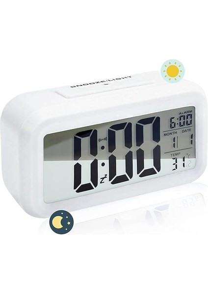 Dijital Çalar Saat Büyük LED Ekranlı Başucu Saati 12/24 Erteleme Gece Lambası, Tarih Takvimli Yatak Odası Ev Ofis Için (Beyaz)