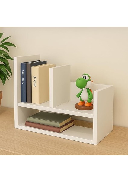 Katlı Masaüstü Kitaplık | Modern Dekoratif Raf Ünitesi | Masaüstü Düzenleyici | Beyaz