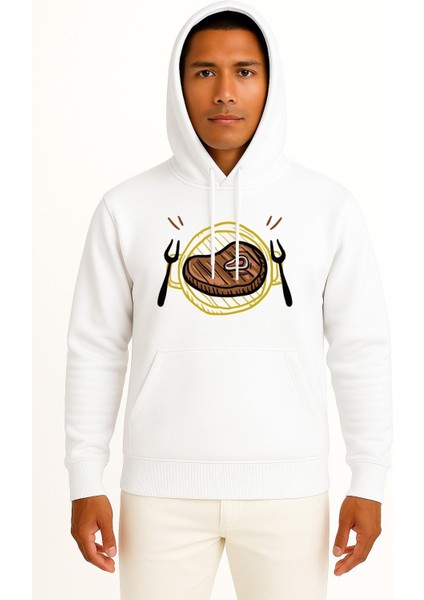 Kapüşonlu Barbecue Grill Picnic Food Lunch Göğüs Tasarımlı Unisex Sweatshirt