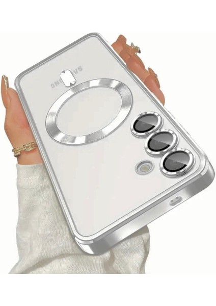 Samsung Galaxy A36 Kılıf Magsafe Manyetik Kablosuz Şarj Destekli Şeffaf Parlak Renkli Lens Korumalı