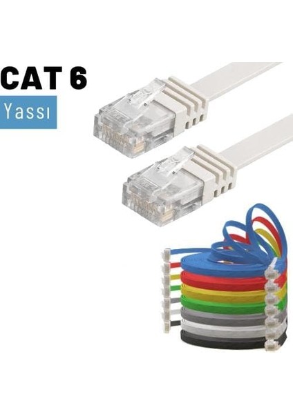 Cat6 Yassı RJ45 Ethernet (Network, Internet) Kablosu (15 Metre, Beyaz) modelleri