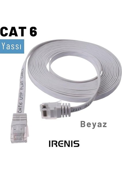 Cat6 Yassı RJ45 Ethernet (Network, Internet) Kablosu (15 Metre, Beyaz) indirimleri