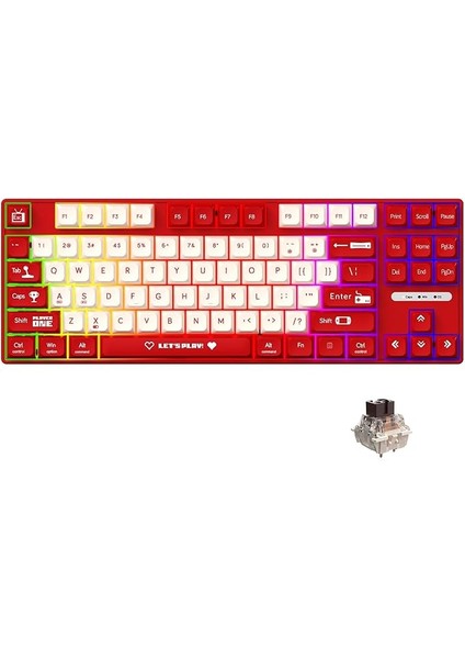 Ajazz AK870 Mc Kablolu Mekanik Oyun Klavyesi Kırmızı Klavye Brown Switch