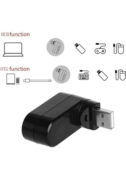 3 Portlu USB 2.0 Hub Döner Kafalı Splitter Hub Adaptör Siyah indirimleri