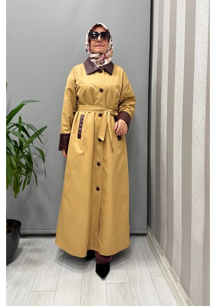 Deri Detaylı Trenç Sarı 56MK6105