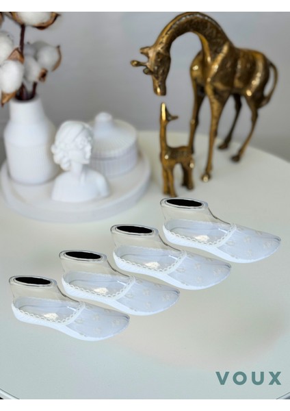 Çiçek Desenli Beyaz Tül Kadın Babet Çorap 4 'lü fiyatları