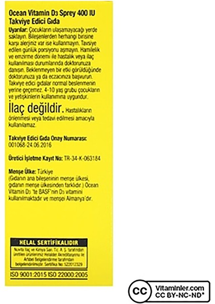 Ocean Vitamin D3 400 Iu Sprey 20ML fiyatları