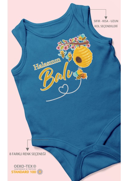 Halasının Balı Baskılı Bebek Zıbını – Çıtçıtlı Body 8 Renk | %100 Pamuk Sıfır Kol