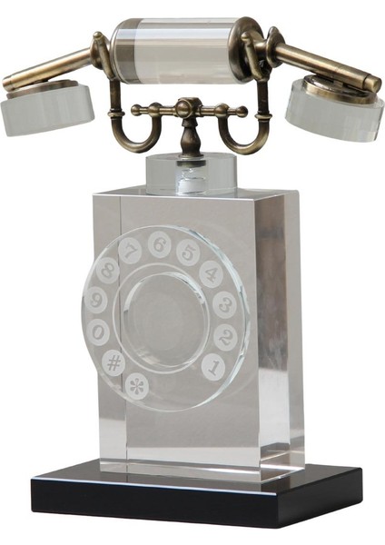 Cam Dekoratif Telefon | Vintage Retro Tasarım | Kristal Cam Obje | Lüks Ev Ofis Masa Süsü | Şık Hediye Seçeneği | 20×14×25 cm