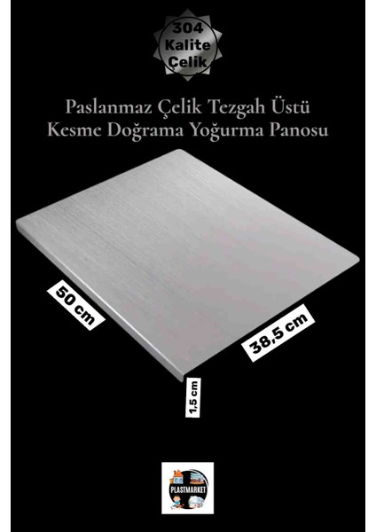 Paslanmaz Çelik Tezgah Üstü Kesme Doğrama Yoğurma Tahtası - L Kenar - Büyük Boy