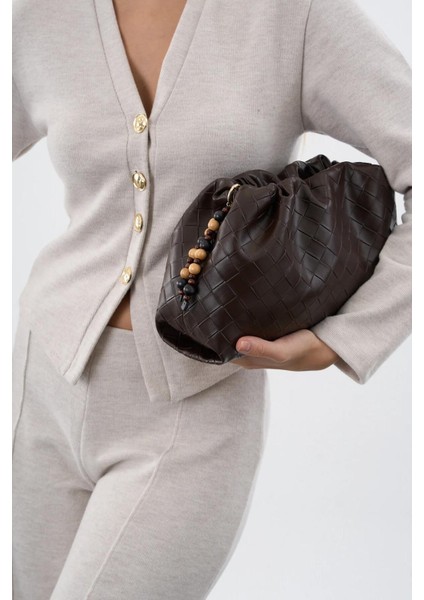 Kadın Büzgülü Çanta Kahverengi Örgülü