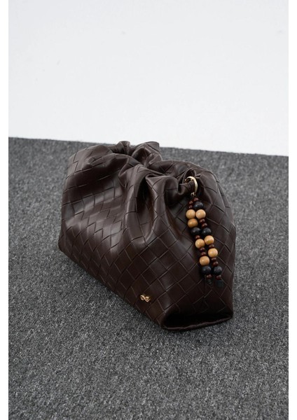 Kadın Büzgülü Çanta Kahverengi Örgülü