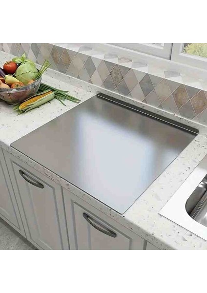 Paslanmaz Çelik Tezgah Üstü Kesme Doğrama Yoğurma Tahtası - L Kenar - Büyük Boy modelleri